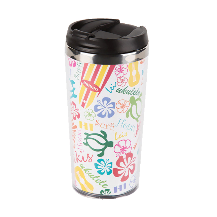 Stainless steel tumbler with plastic lid