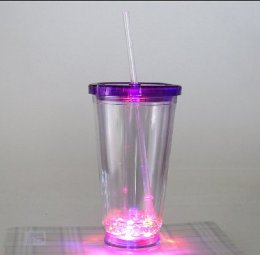 LED flashing plastic tumbler with lid and straw
